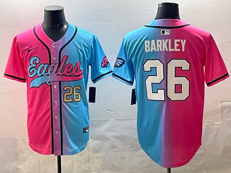 Men 2025 Philadelphia Eagles #26 Barkley Blue pink Nike Limited NFL Jersey style 04